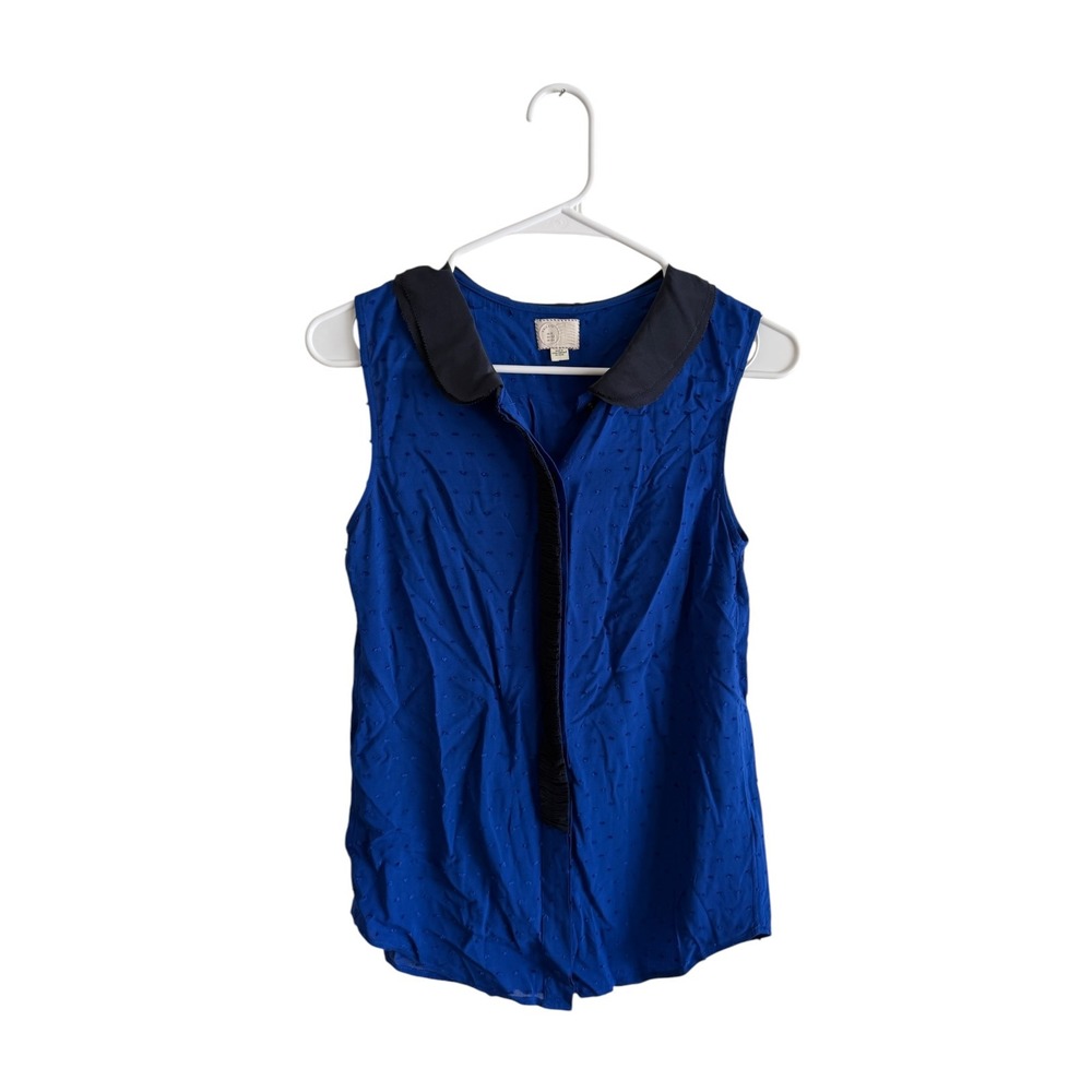 Anthropologie Postmark Royal Blue Peter Pan Collar Silk Trim Blouse Size 0